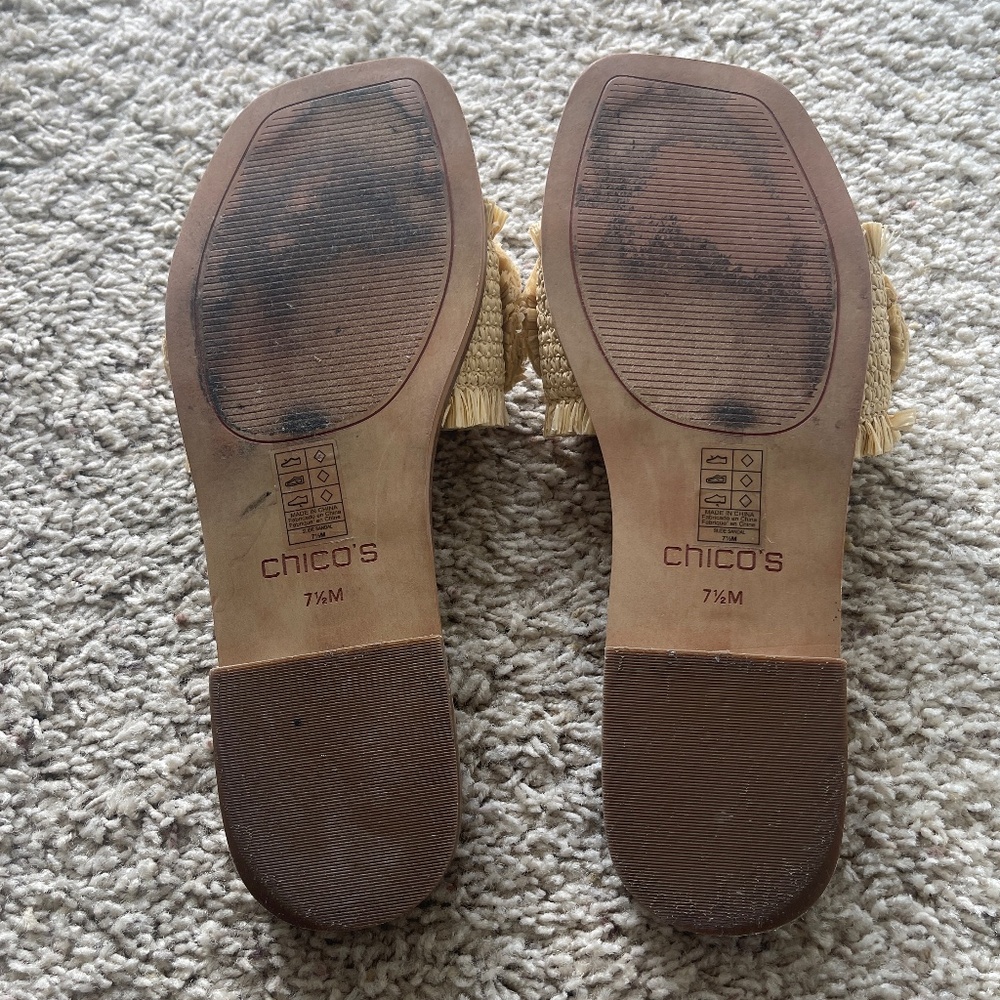 SOLD-Chico's Raffia and Seashell Slide Sandals Size 7.5 Gently Loved - Picture 4 of 5